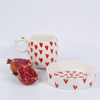 White with Red Heart Ceramic Mug and Plate Set - The Golden Theory
