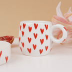 White with Red Heart Ceramic Mug and Plate Set - The Golden Theory