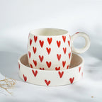 White with Red Heart Ceramic Mug and Plate Set - The Golden Theory