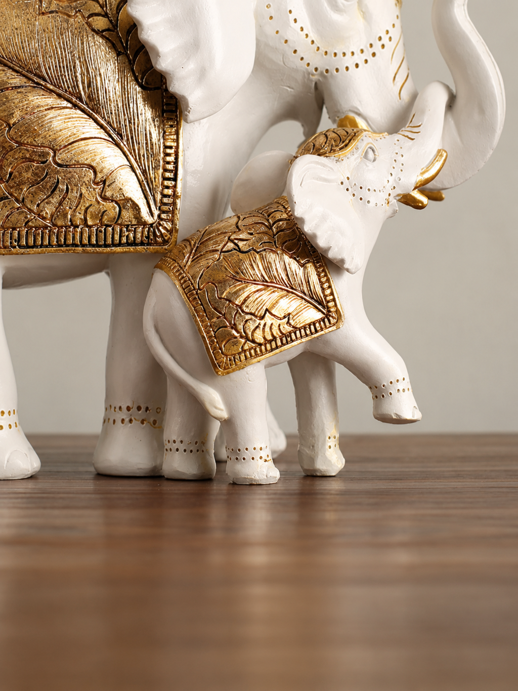 White Resin Elephant Family Figurine