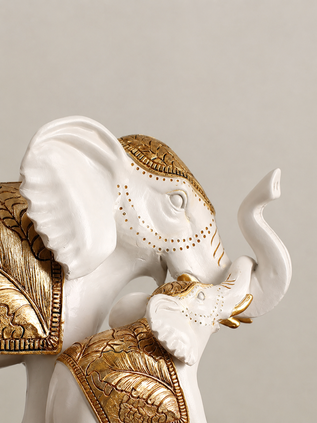 White Resin Elephant Family Figurine