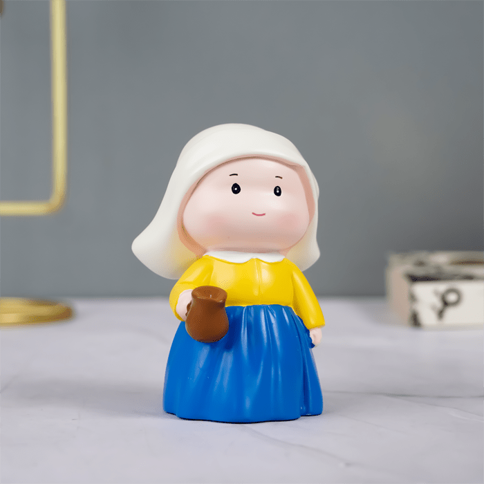 Yellow and Blue Dutch Girl Figurine with White Bonnet - The Golden Theory