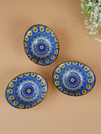 Yellow & Blue Sunburst Long Ceramic Bowls Set of 3 - The Golden Theory