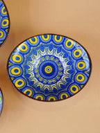 Yellow & Blue Sunburst Long Ceramic Bowls Set of 3 - The Golden Theory