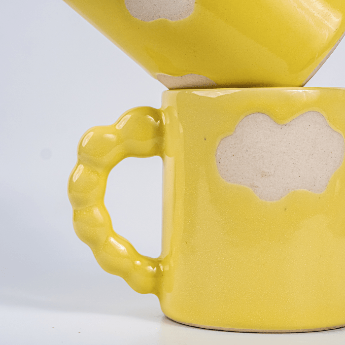 Yellow Ceramic Mug with Cloud Design - The Golden Theory
