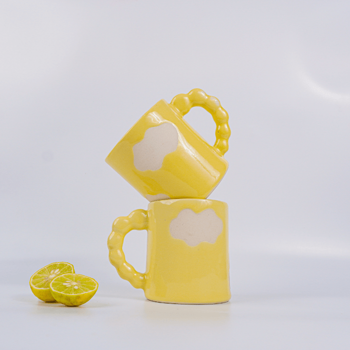 Yellow Ceramic Mug with Cloud Design - The Golden Theory