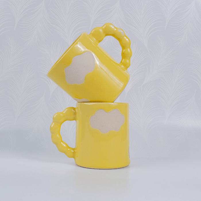 Yellow Ceramic Mug with Cloud Design - The Golden Theory