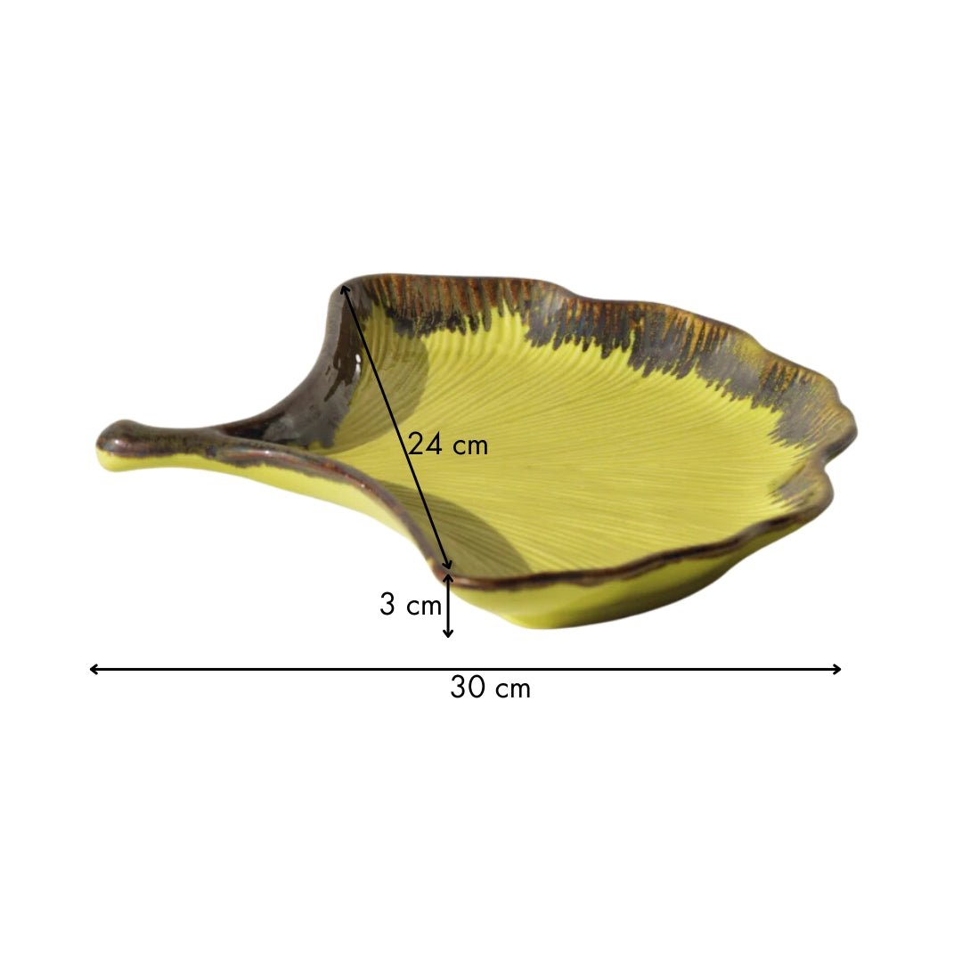 Yellow Ceramic Shell Shaped Platter with Brown Borders - The Golden Theory