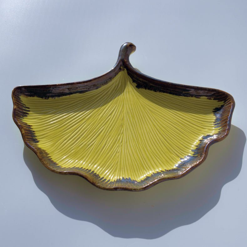 Yellow Ceramic Shell Shaped Platter with Brown Borders - The Golden Theory