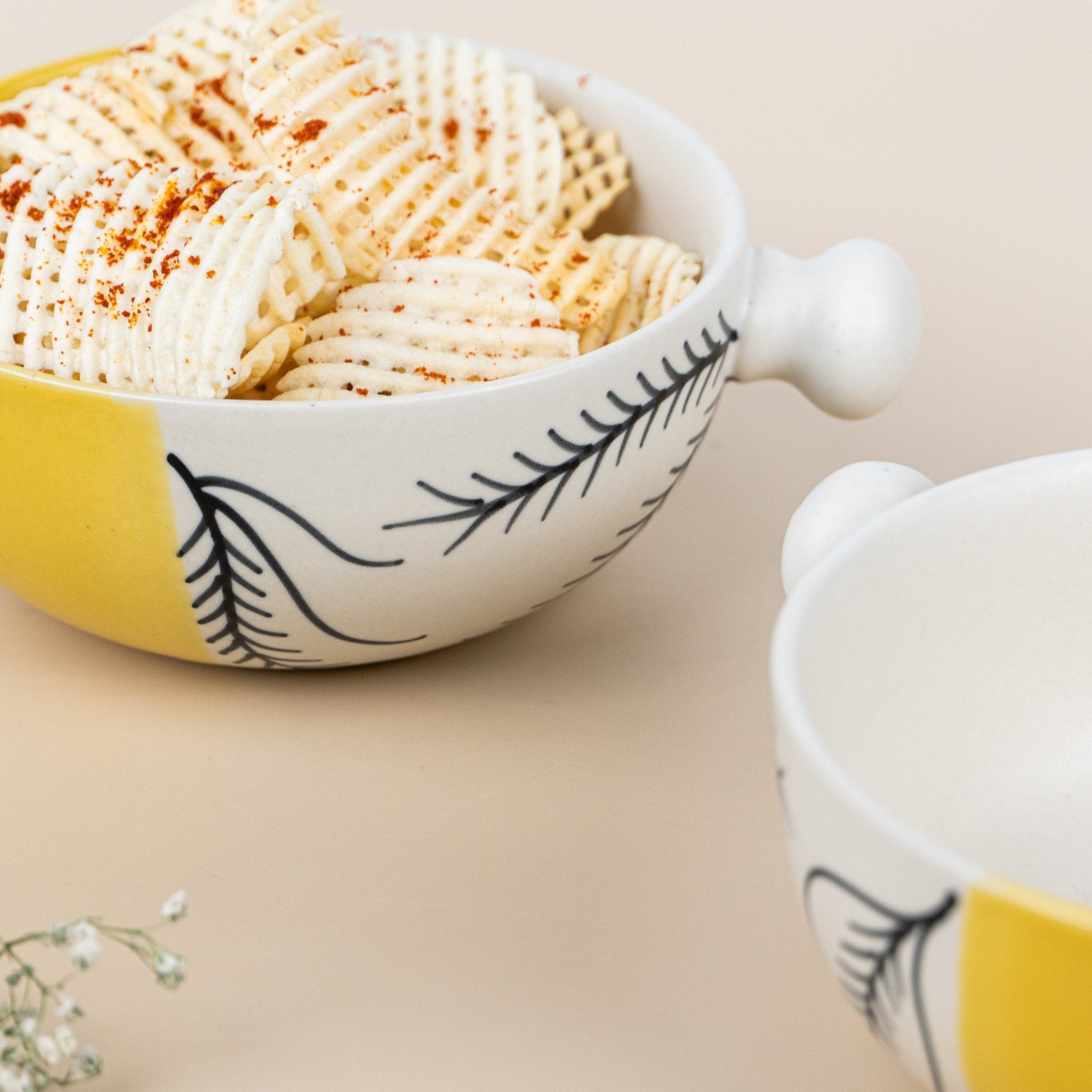 Yellow-White Ceramic Serene Elegance Serving Bowl | Set of 2 - The Golden Theory