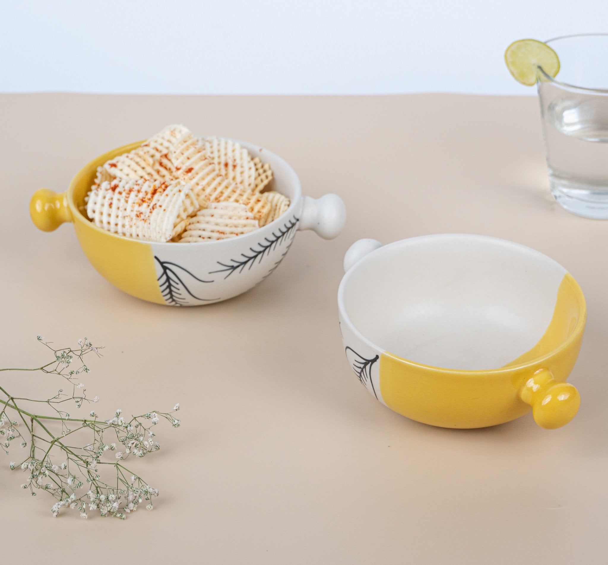 Yellow-White Ceramic Serene Elegance Serving Bowl | Set of 2 - The Golden Theory