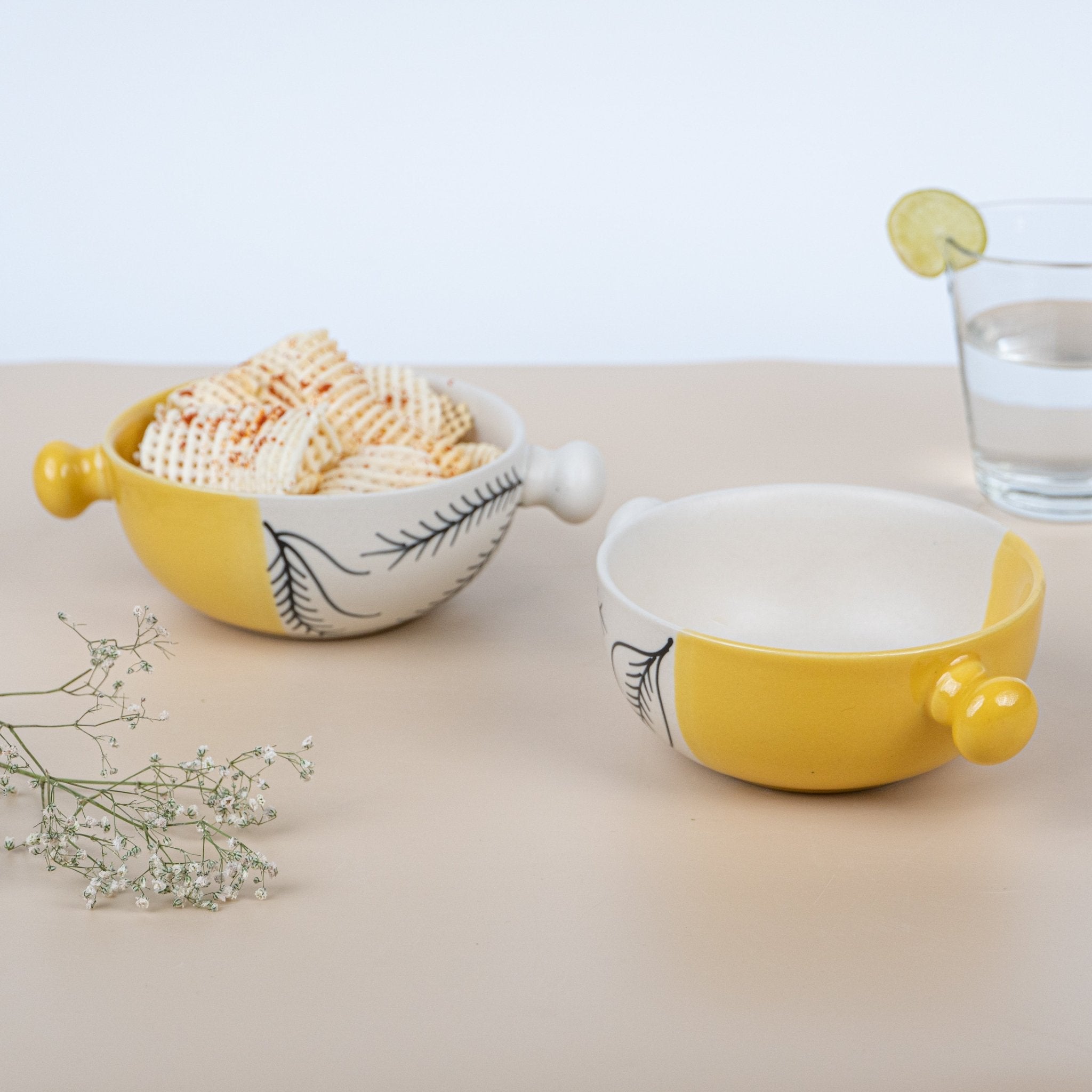 Yellow-White Ceramic Serene Elegance Serving Bowl | Set of 2 - The Golden Theory