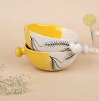 Yellow-White Ceramic Serene Elegance Serving Bowl | Set of 2 - The Golden Theory