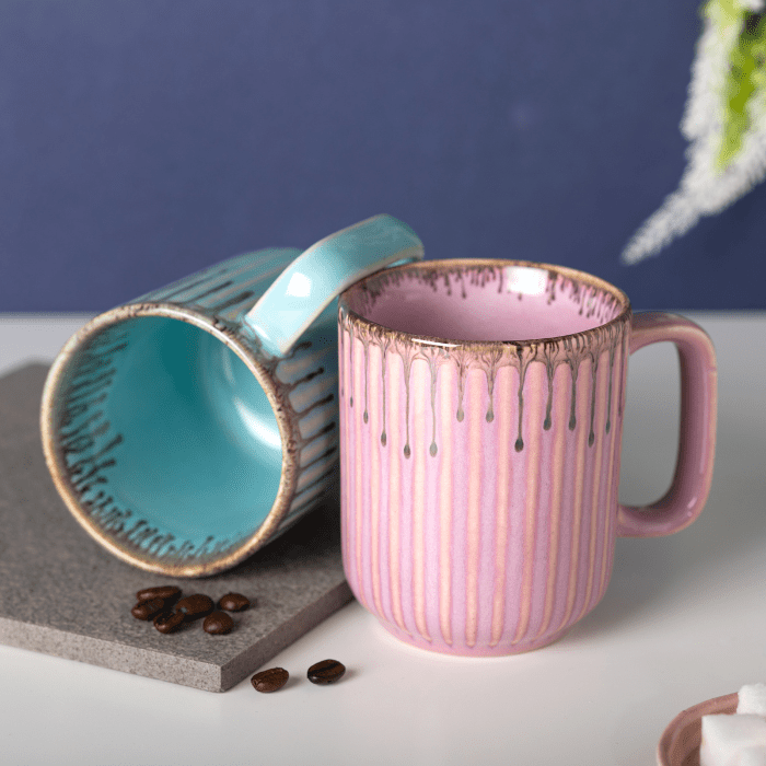Pink Color Ceramic Coffee Mug with Brown Drops Border - The Golden Theory