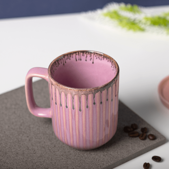 Pink Color Ceramic Coffee Mug with Brown Drops Border Secondary image