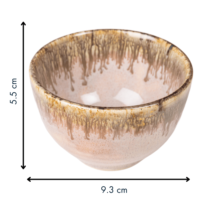 Pink Color Round-Shaped Small Bowl with Brown Drops Border - The Golden Theory
