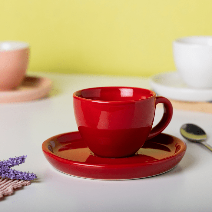 Solid Espresso Cup and Saucer | Red - The Golden Theory